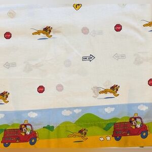 Vintage Mickey Pluto Twin Flat Sheet Firetruck Border